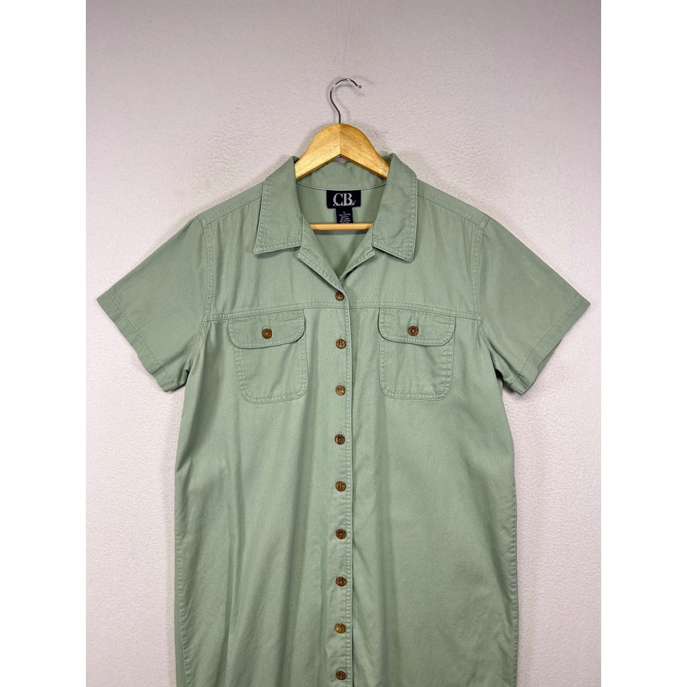 Utility Safari C.B. Casual Women Large Sage Green Cotton Button Front Maxi Dress - Picture 7 of 10